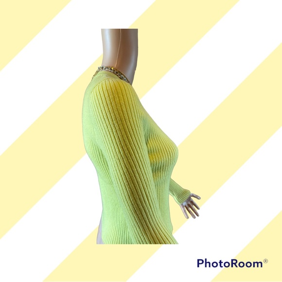 Long sleeve button Y2k style top Neon green apple yellow - Picture 2 of 5